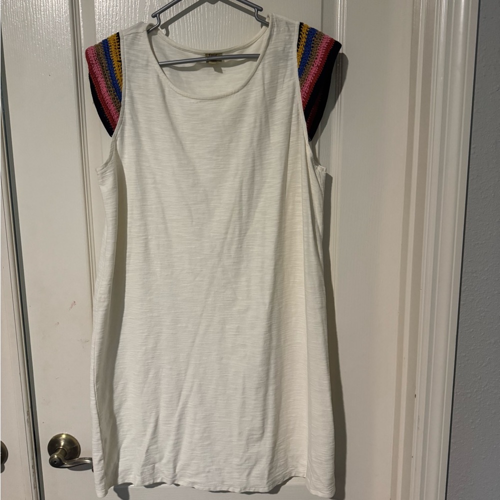True Craft White Dress with Colorful Shoulder Accents